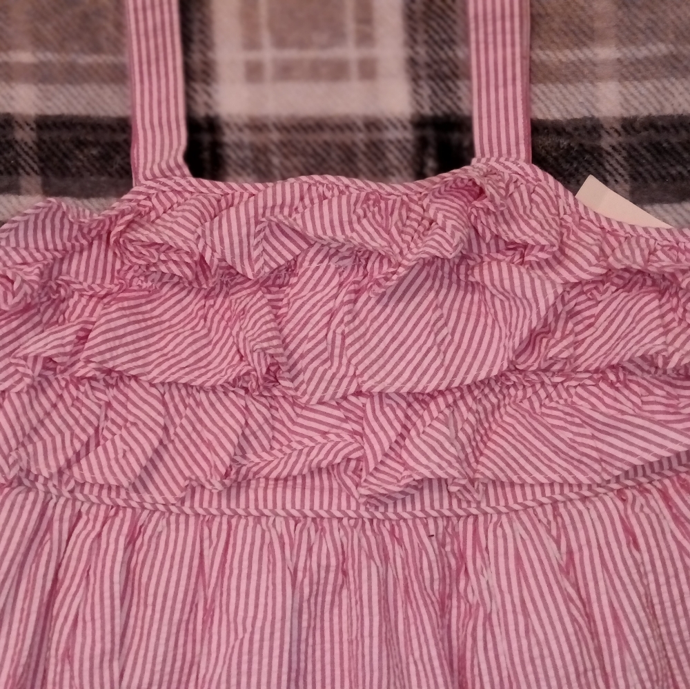 🆕 Ralph Lauren | Seersucker Pink & White Tiered Ruffle Top Dress Girls Size 12 - Picture 6 of 15